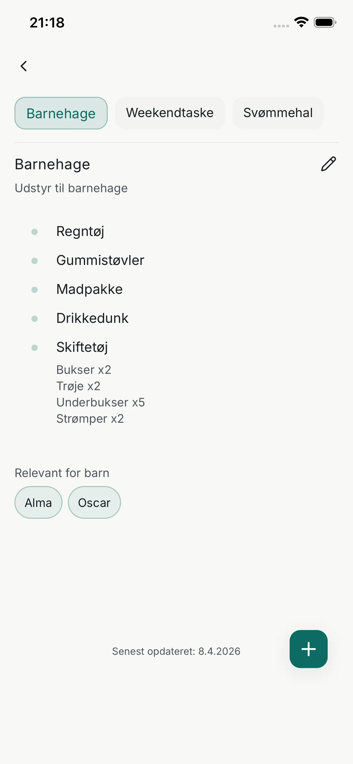 Udstyrsliste