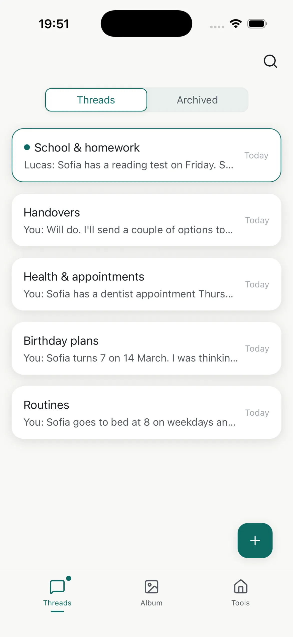 Threads screen