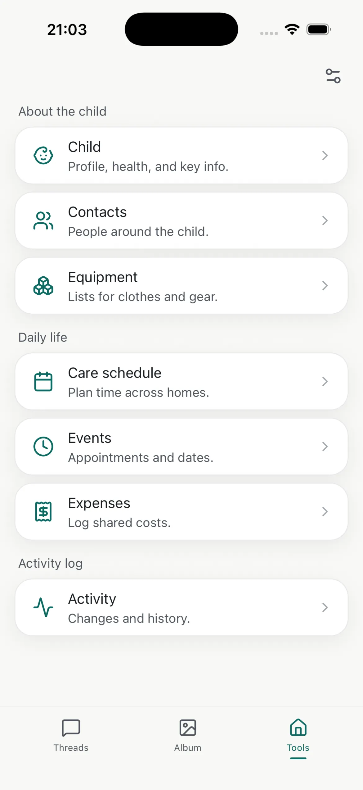 Tools screen