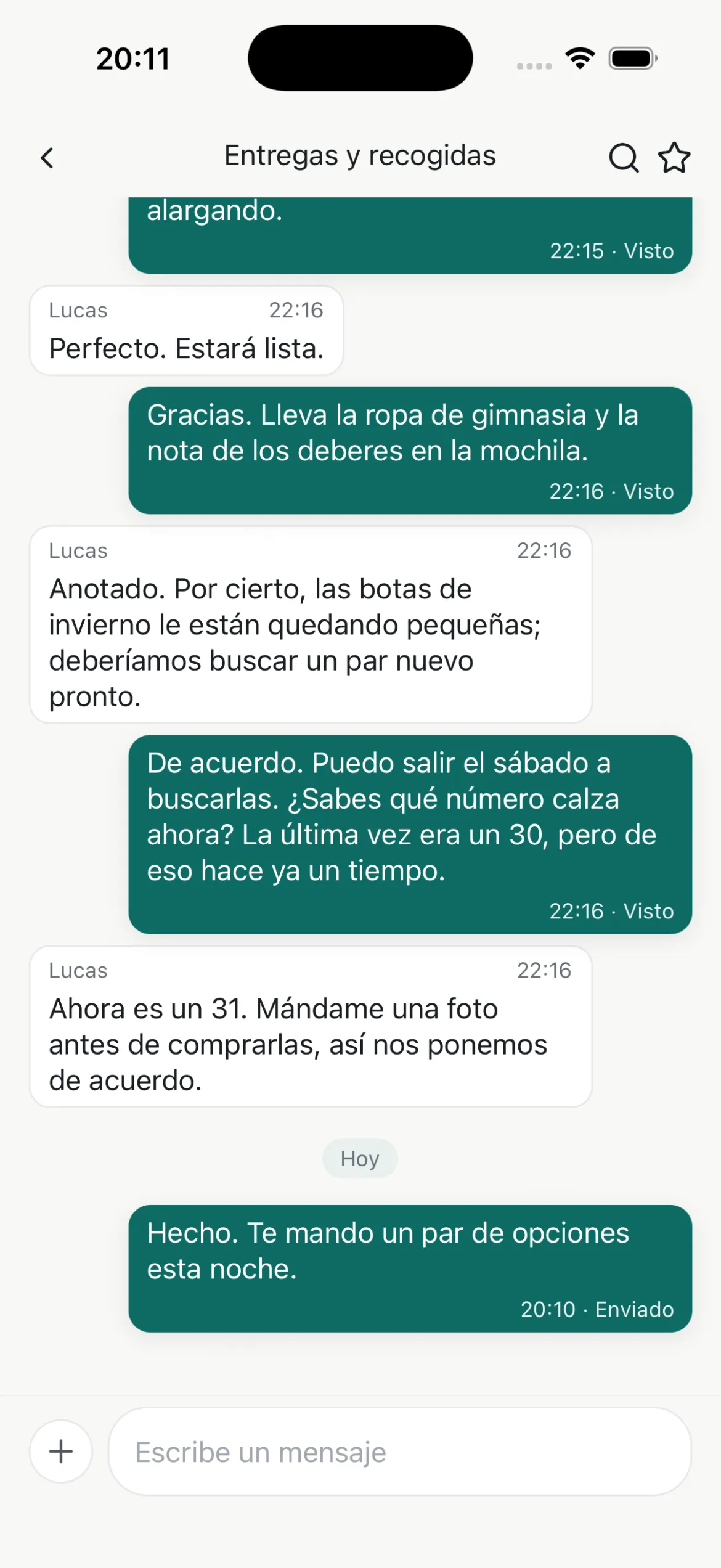 Pantalla de detalle del hilo