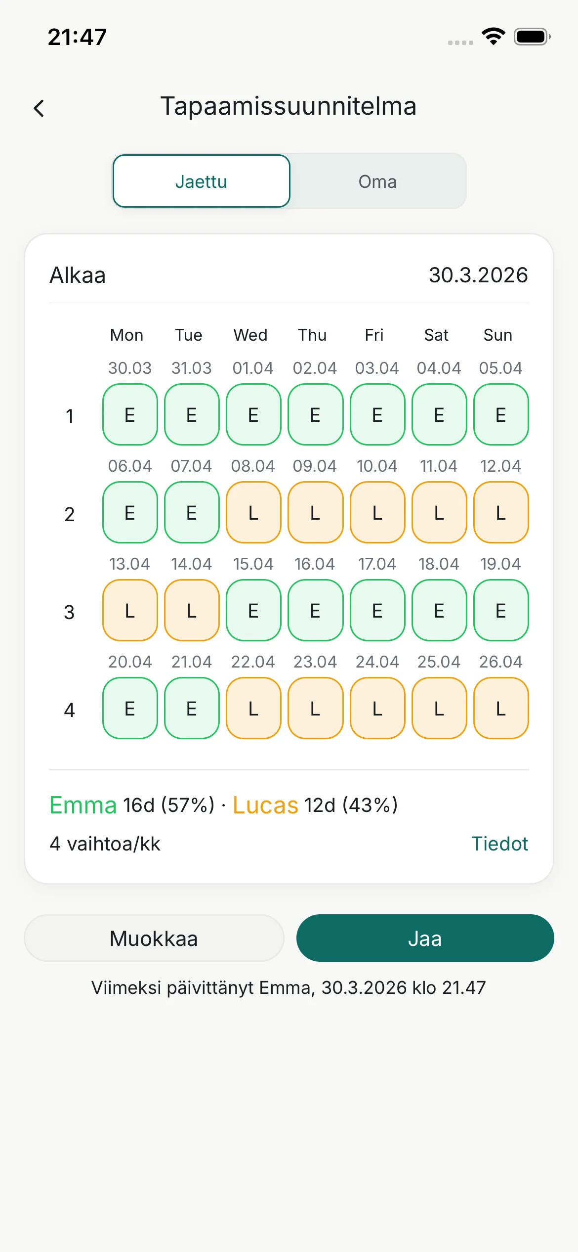Hoitovuorokalenteri