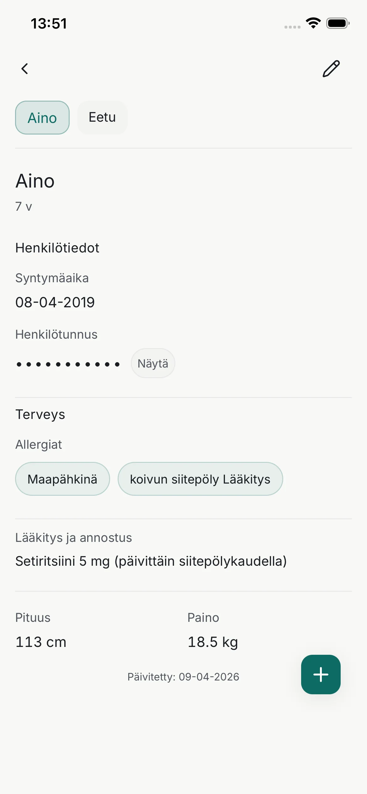 Lapsen tiedot