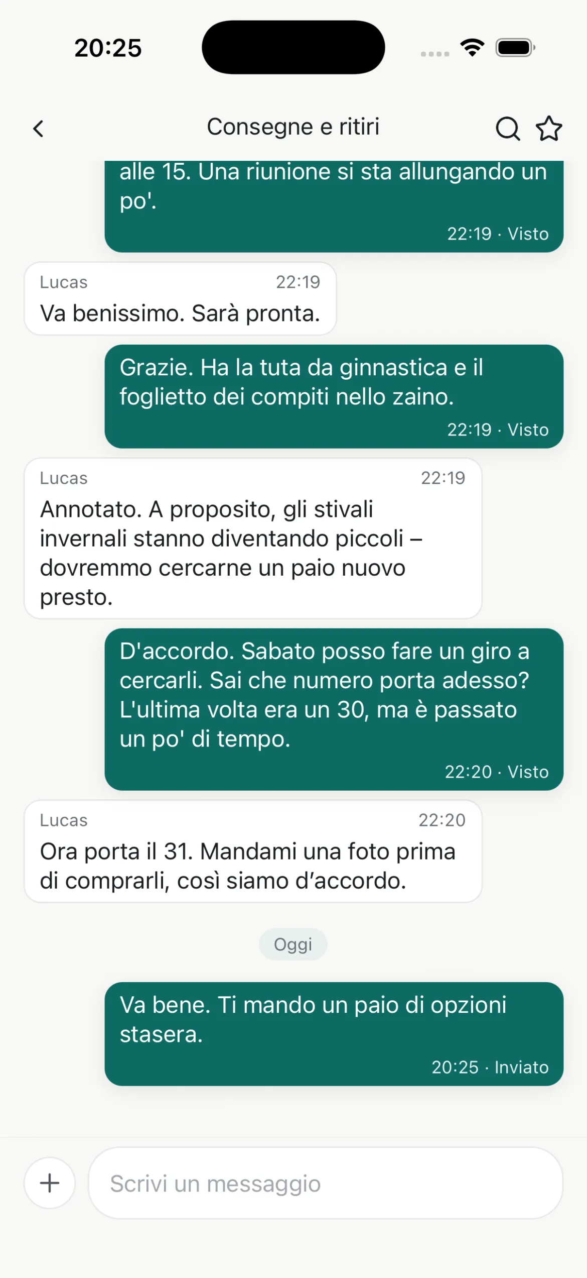 Schermata del dettaglio della conversazione