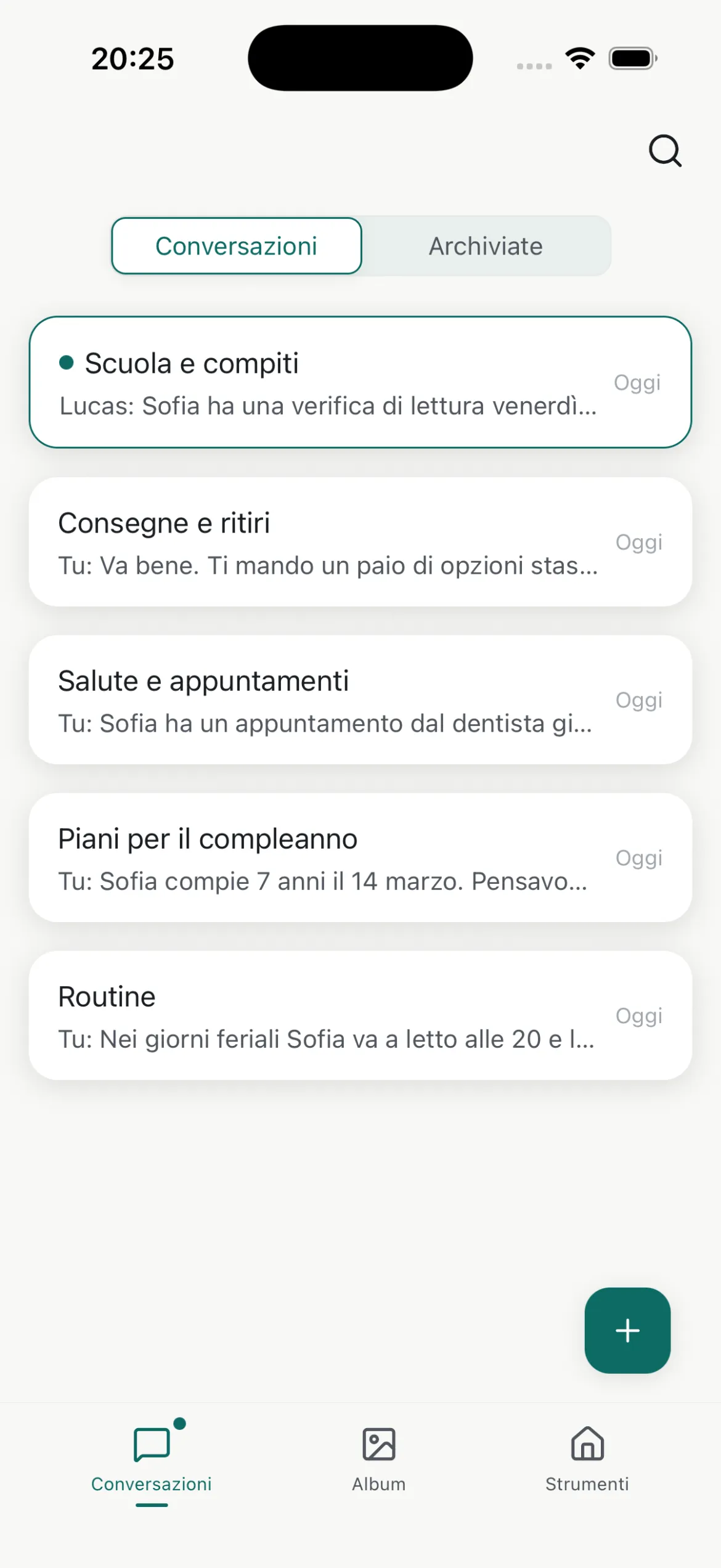 Schermata delle conversazioni