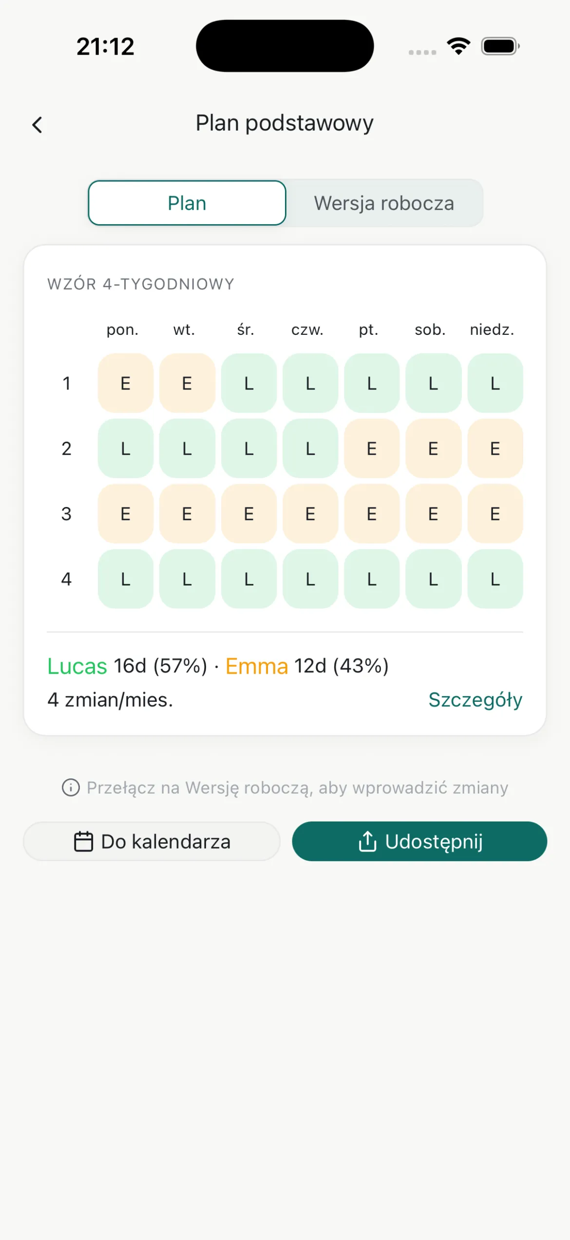 Ekran harmonogramu opieki